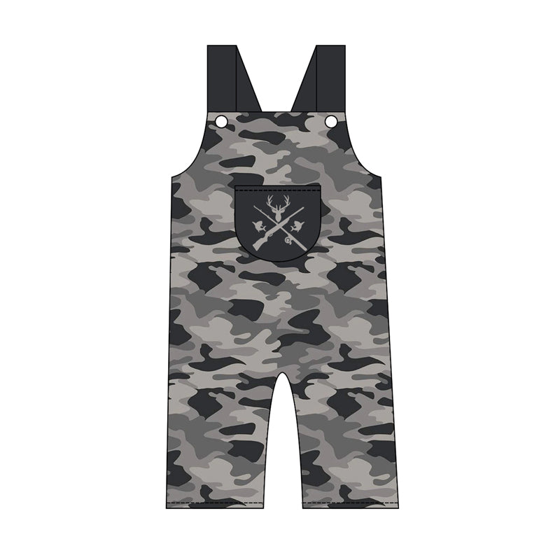 4.21 Toddler Boys Hunting GreyCamo Print Ruffle Overalls