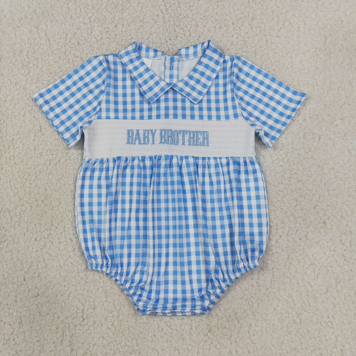 Baby Brother Baby Sister Siblinbg Gingham Smocked Bubble Romper