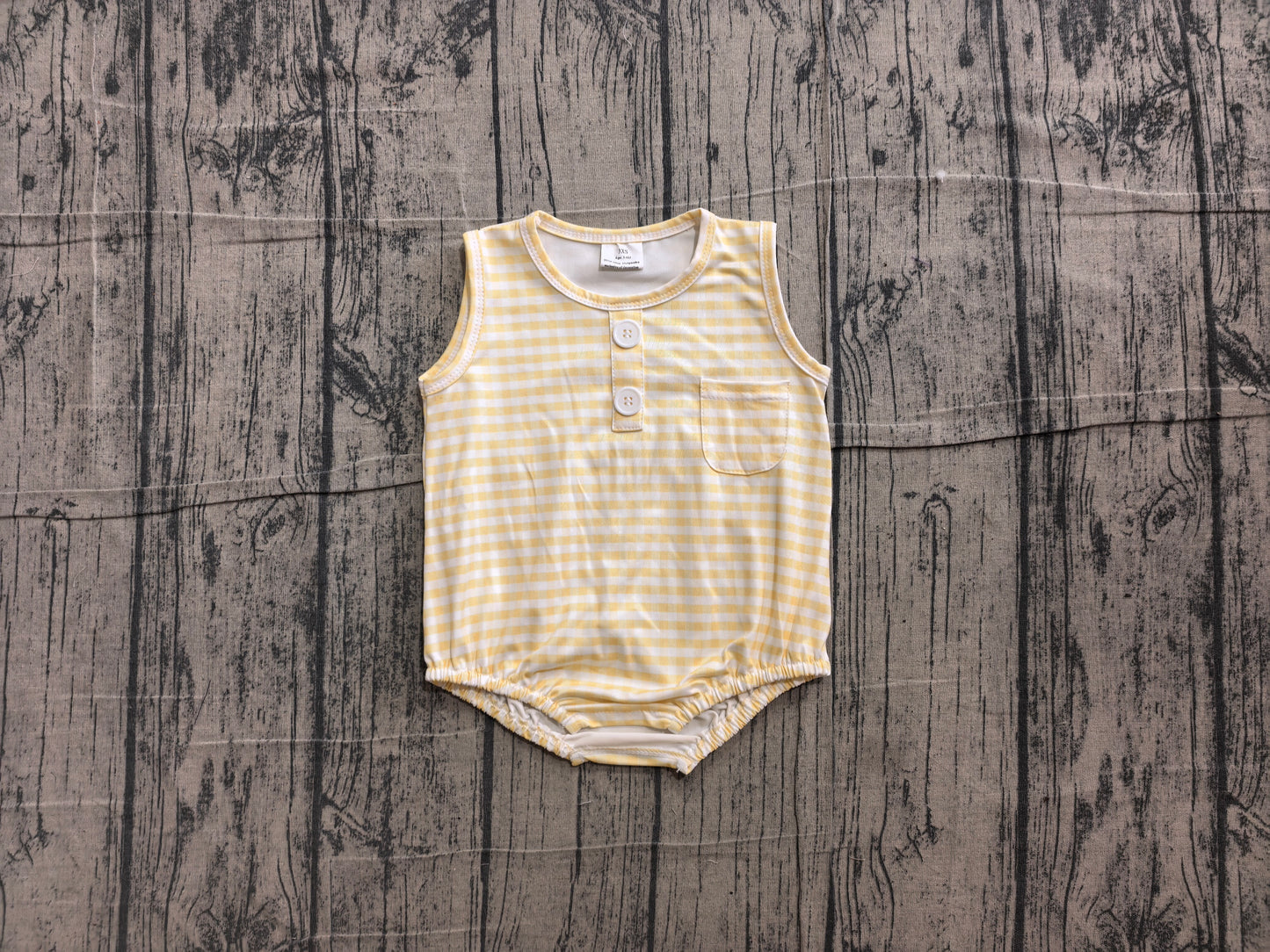 Baby Boys Yellow Gingham Sleeveless Bubble Romper Preorder ）