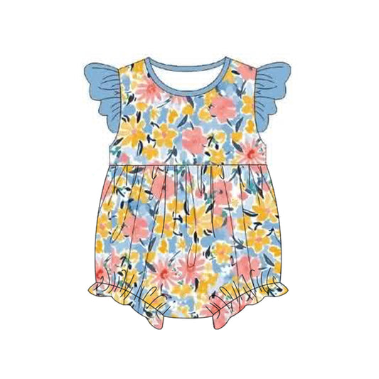 5.8 SR4266 Preorder Orange Pink Flowers Baby Girls Summer Romper