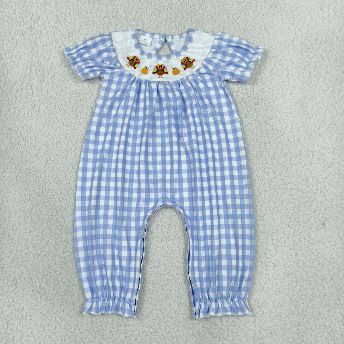 Sibling Baby Girls Thanksgving Embroidery Turkey Smocked Dress and Romper