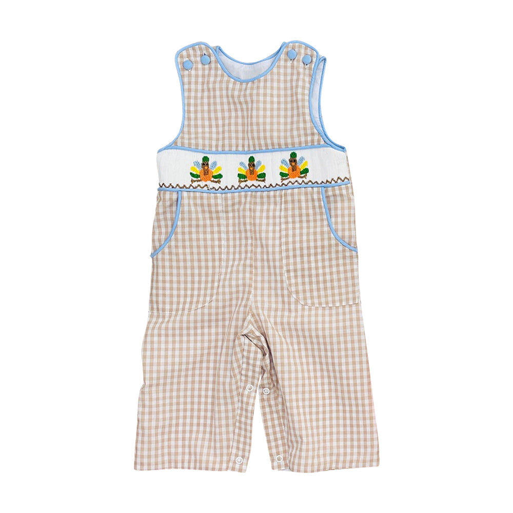 6.18 Preorder SR4277 Turkey Plaid Print Baby Boys Thanksgiving Pockets Romper