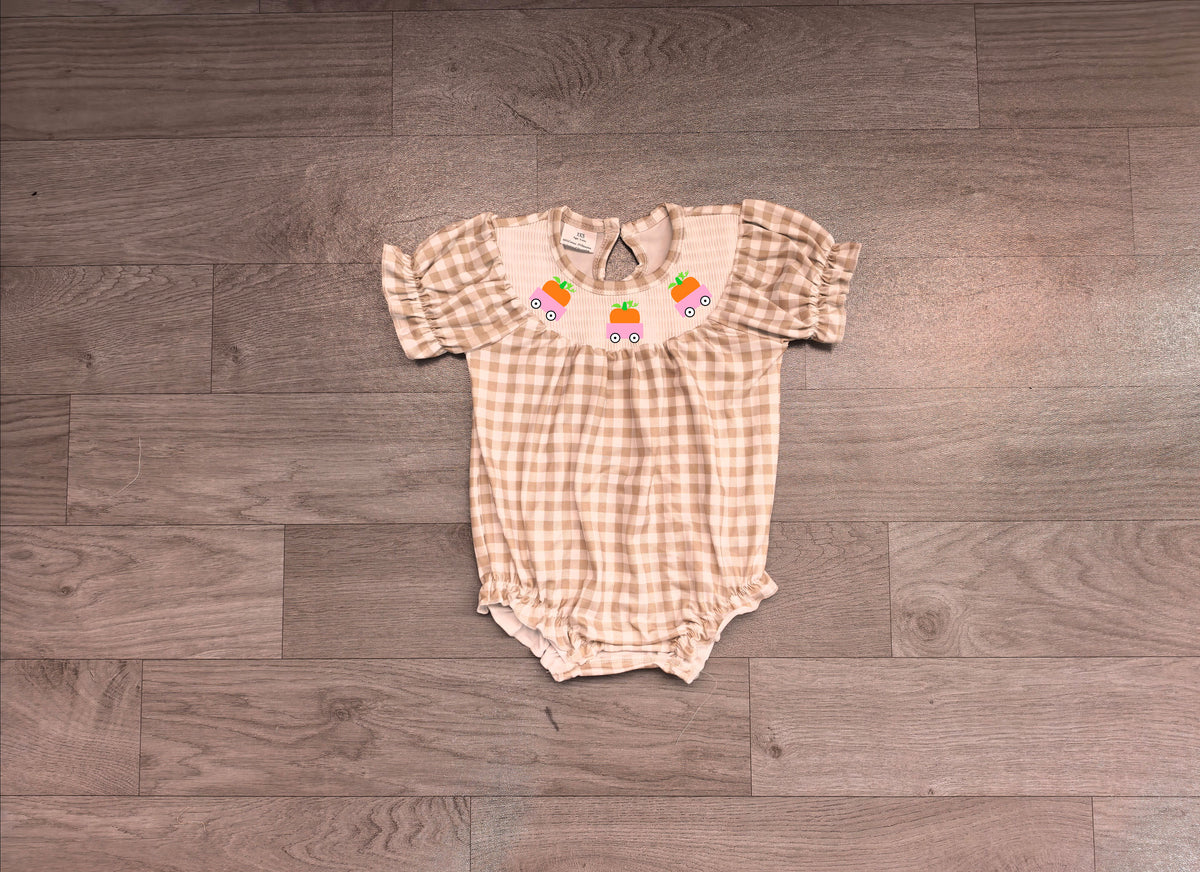 5.29   Preorder Baby Girls Pumpkin Truck Gingham Bubble Romper