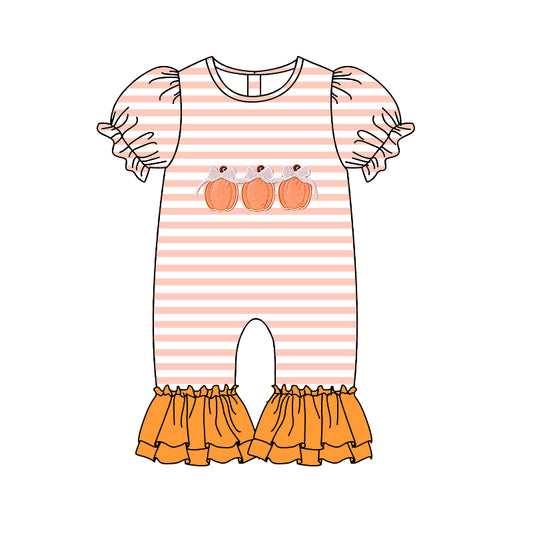 7.4 Preorder SR4284 Pumpkin Pink Stripes Print Baby Girls Fall Romper