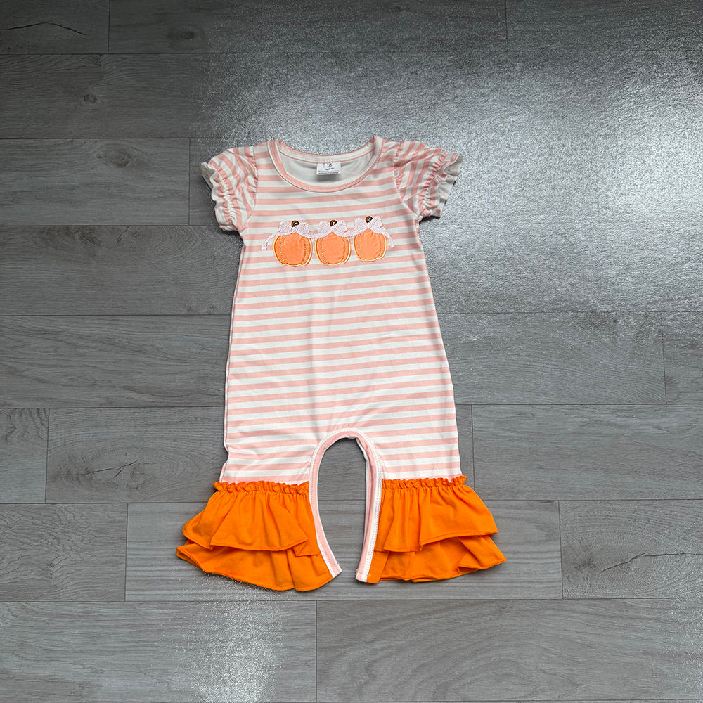 7.4 Preorder SR4284 Pumpkin Pink Stripes Print Baby Girls Fall Romper