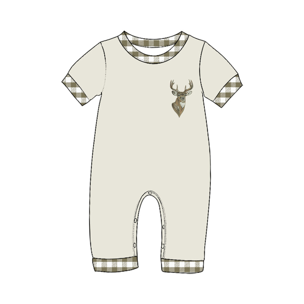8.26 SR4296 Preorder Baby Boys Hunting Deer Short Sleeve Romper