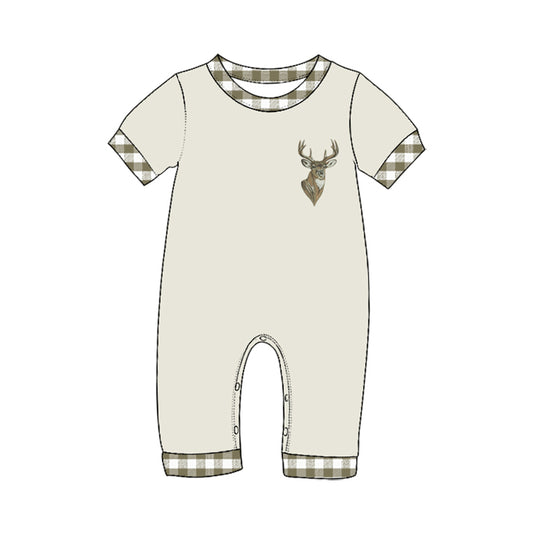 8.26 SR4296 Preorder Baby Boys Hunting Deer Short Sleeve Romper