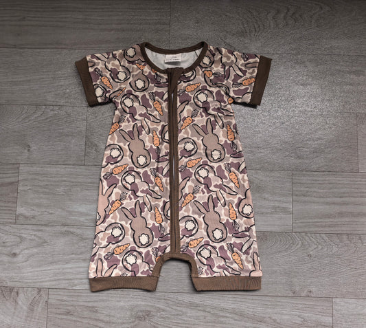 9.3 Preorder SR4305 Baby Boys Easter Camo Bunny Short Sleeve Zipper Romper