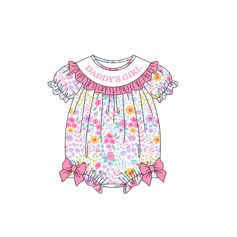 9.18 SR4319 Preorder Daddy's Girl Colorful Flowers Print Baby Girls Summer Romper