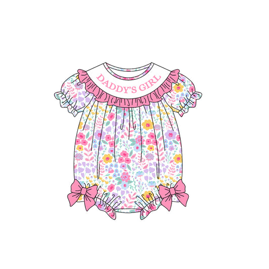 9.18 SR4319 Preorder Daddy's Girl Colorful Flowers Print Baby Girls Summer Romper