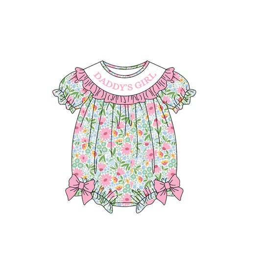 9.18 SR4324 Preorder Daddy's Girl  Pink Flowers Print Baby Girls Summer Romper