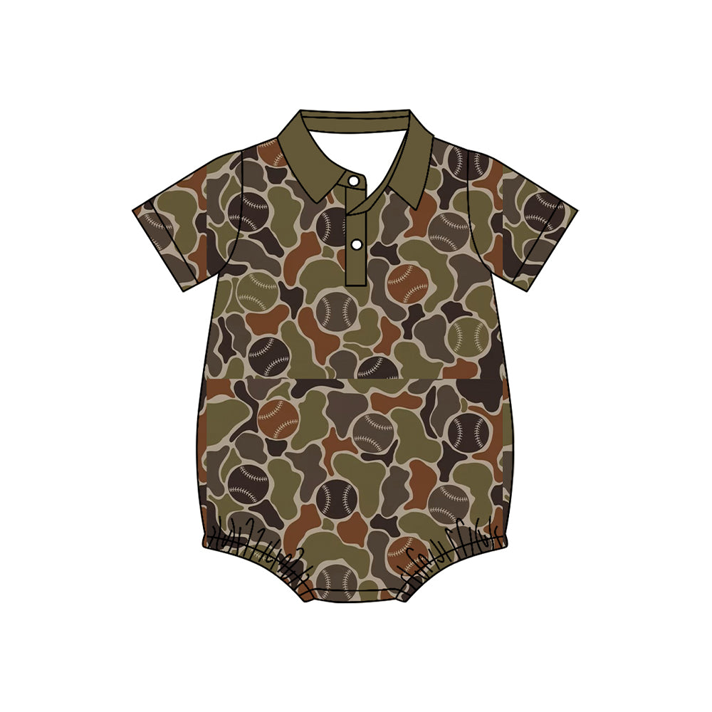 9.30 SR4331 Preorder  Baby Boys Baseball Camo Short Sleeve Shirt Romper