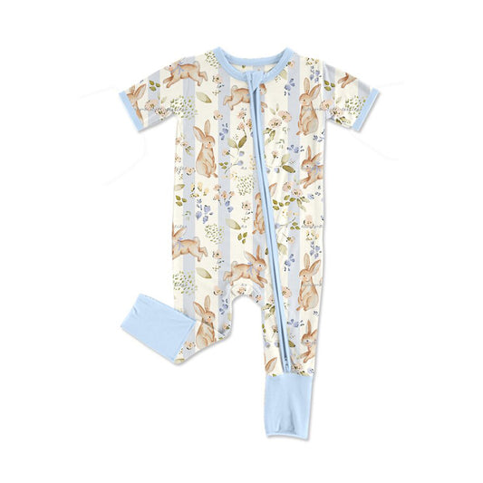 9.30 SR4332 Preorder Baby Girls Bunny Floral Easter Short Sleeve Zipper Romper