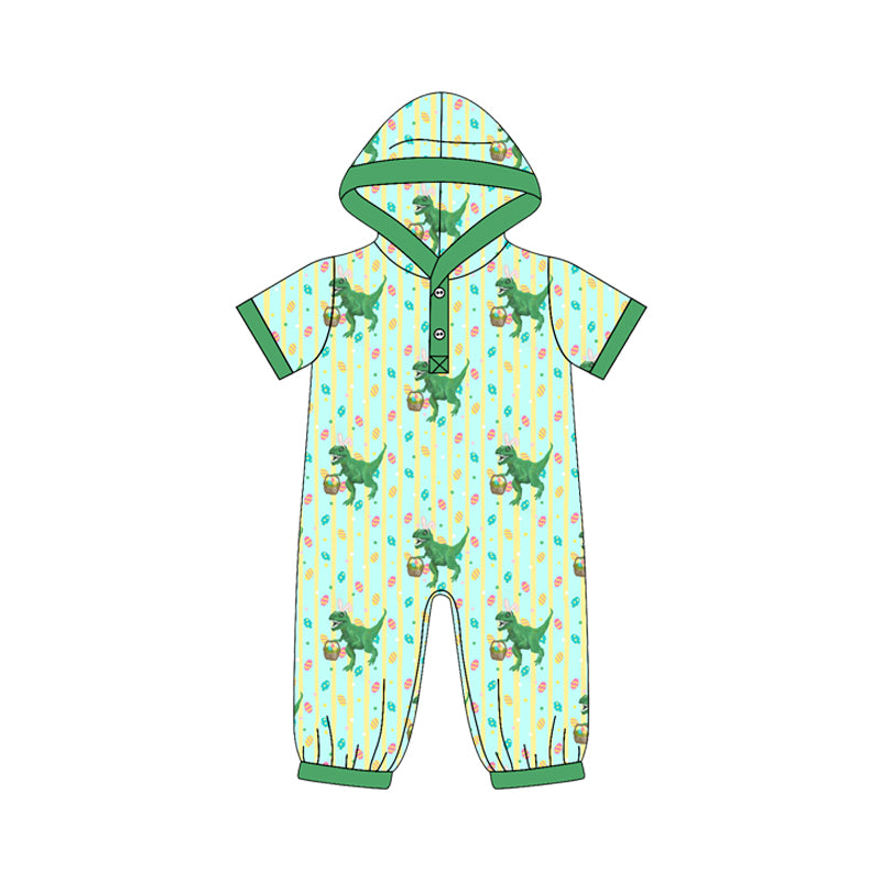 10.9 SR4338 Preorder Dino Eggs Stripes Print Baby Boys Easter Hoodie Romper