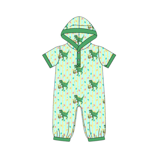 10.9 SR4338 Preorder Dino Eggs Stripes Print Baby Boys Easter Hoodie Romper