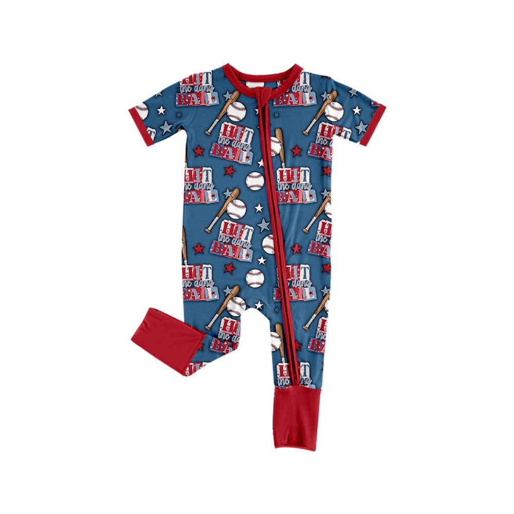 10.10 SR4341 Preorder Baseball Stars Print Baby Boys Zipper Sleeper Romper