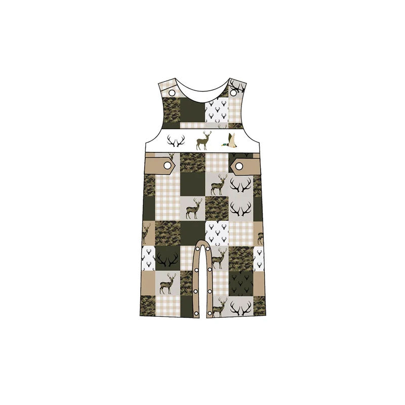 10.30 SR4372 Preorder Baby Boys  Hunting Deer Duck Patch Sleeveless Romper