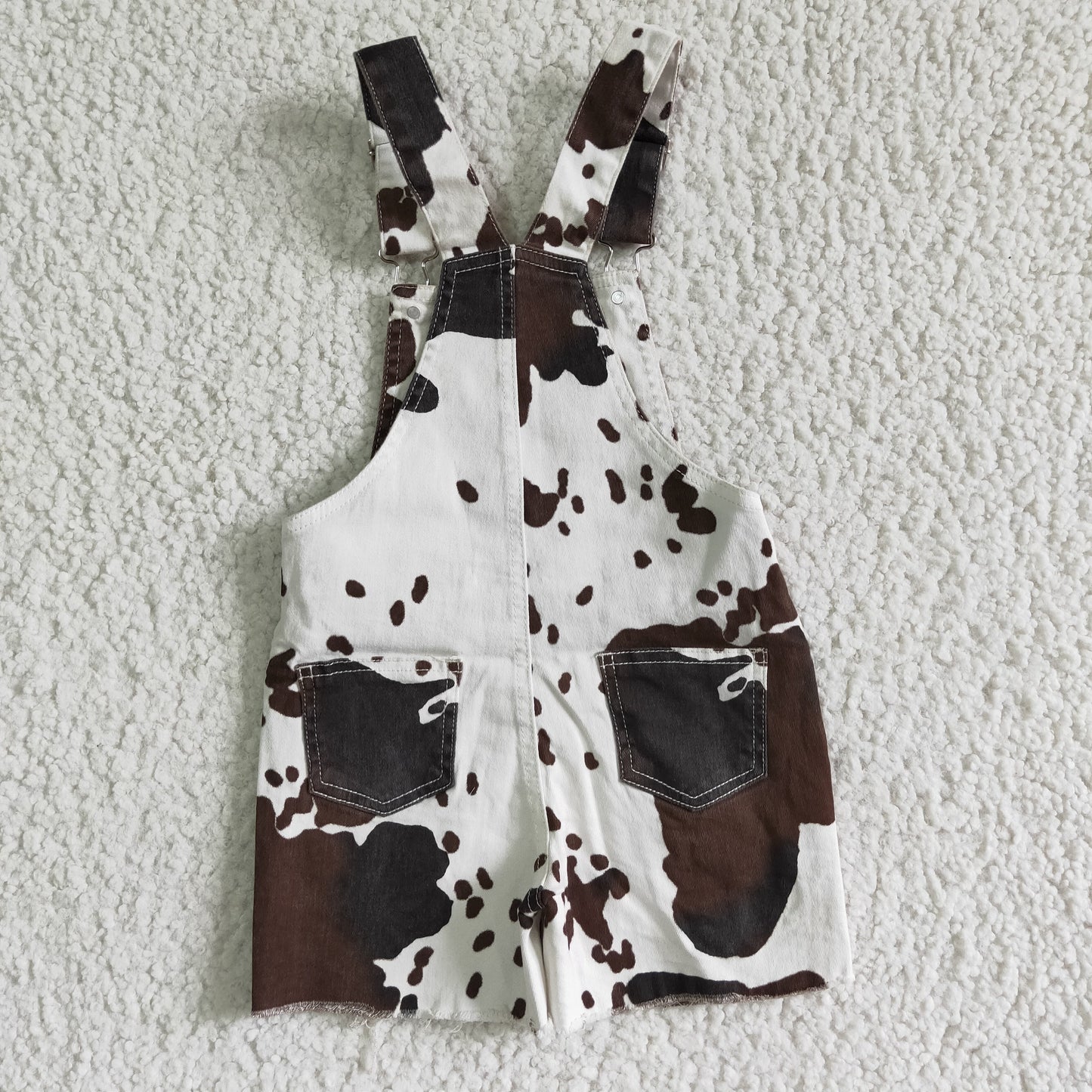 Baby girls cow print suspender denim overall shorts jumpsuit SS0019