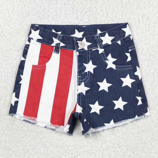 SS0168 Patriotic Star & Stripe Denim Shorts – Red, White & Navy