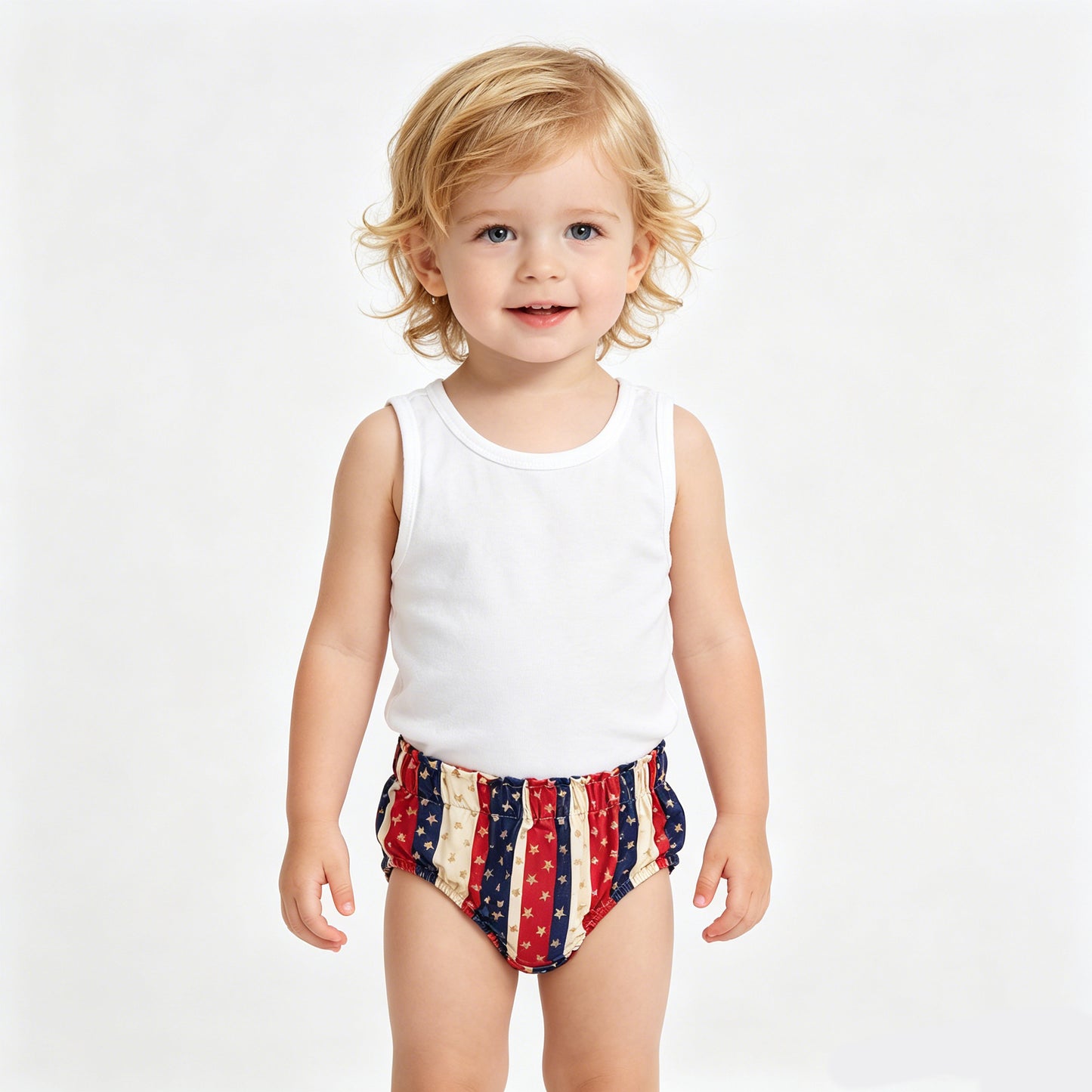 Baby Girls 4th Of July Stars Elastic Bottoms Bummies Shorts