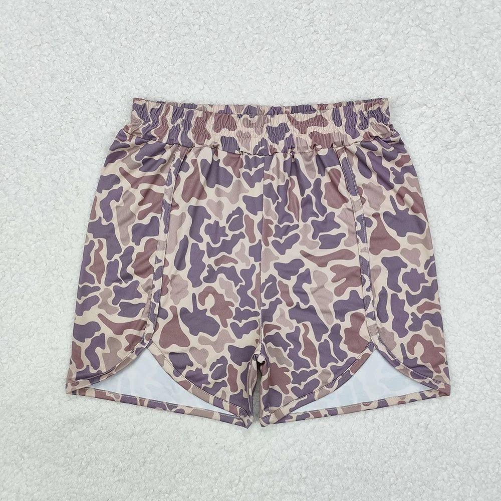 Women Camo Print Running Shorts - 5 Colors Elastic Waist Athletic Shorts with Pockets