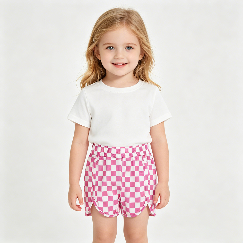 SS0431 Toddler Girls Pink Checkered Bottom Shorts