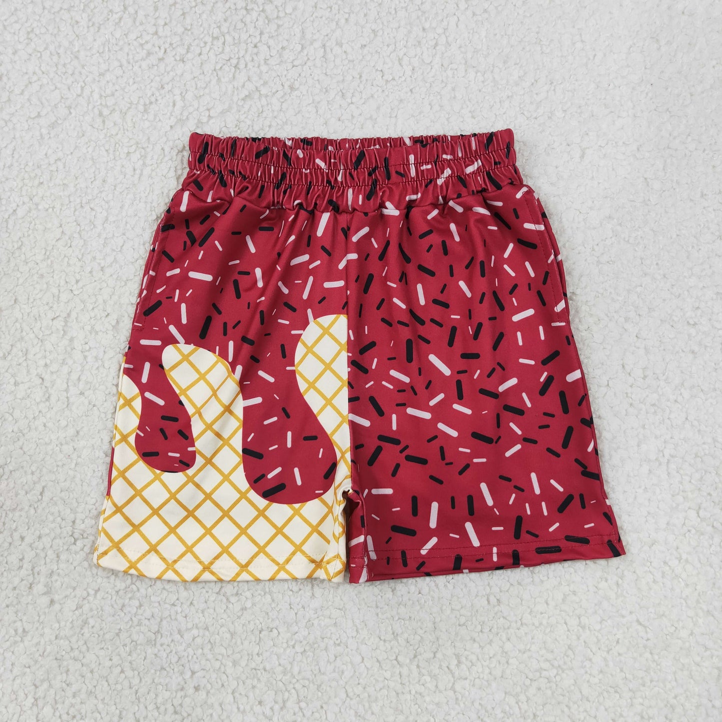 Kids Girls Red Ice Cream Drop Sprinkles Shorts