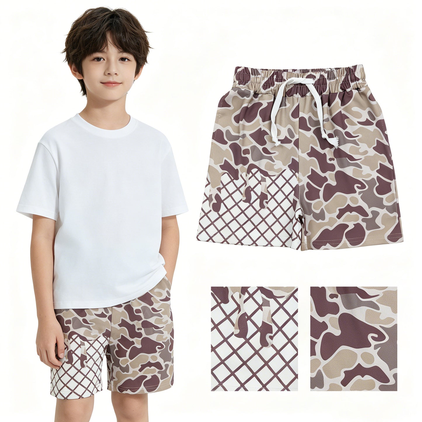 SS0648 Dark Grey Camo Boys Bottom Shorts