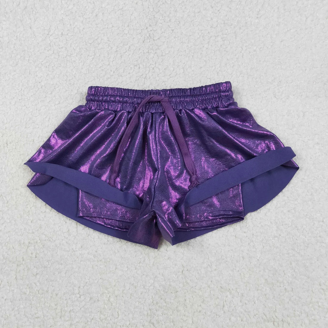 Baby Girls Sibling Leather Yellow Purple Ruffle Shorts Bottoms