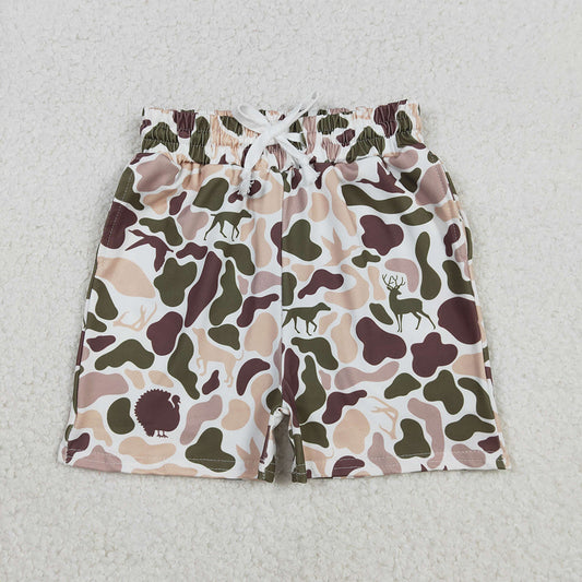 SS0699 Dog Duck Khaki Camo Print Pockets Boys Bottom Shorts