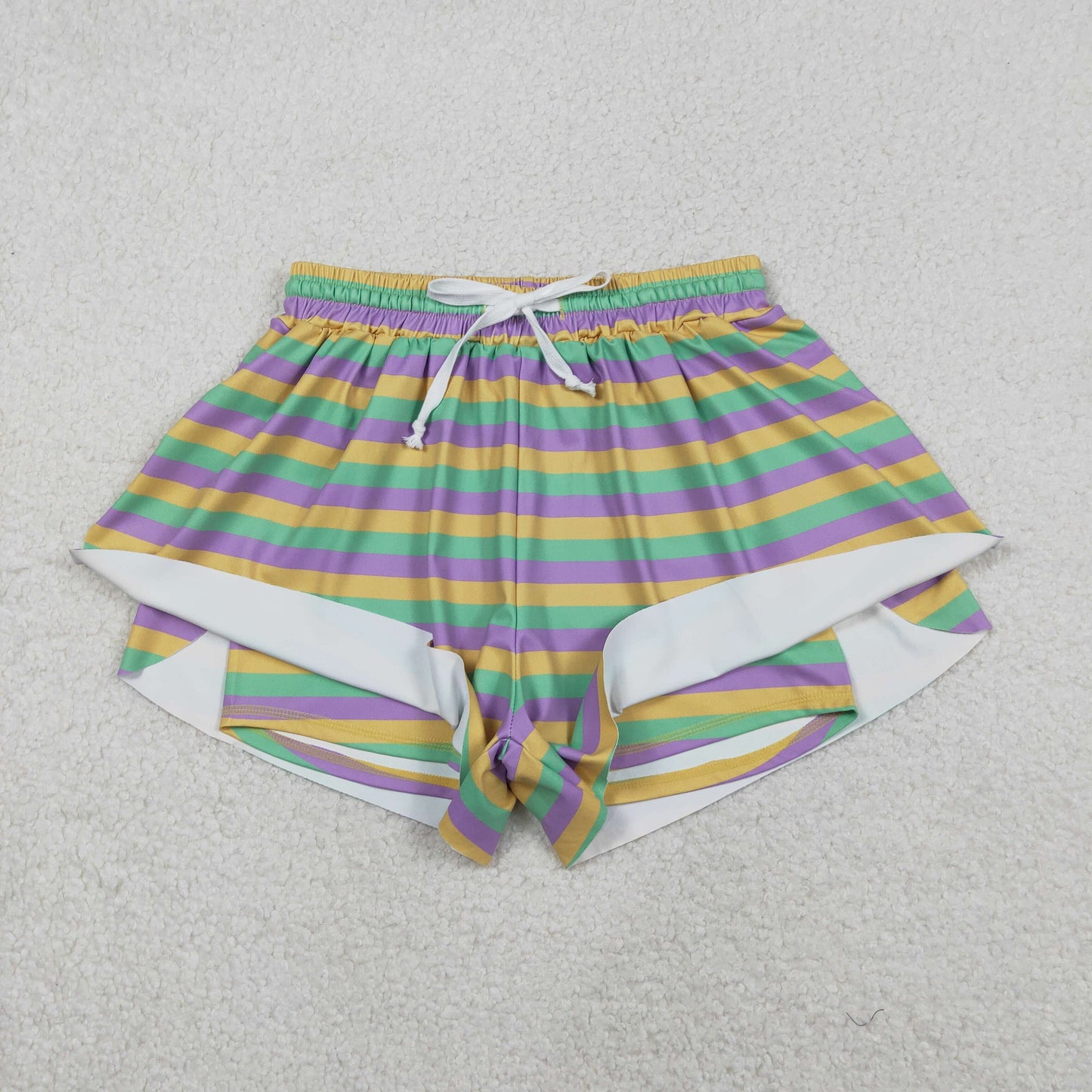 Mama and Me Mardigras Donuts Stripe Yoga Active Ruffle Shorts Bottoms