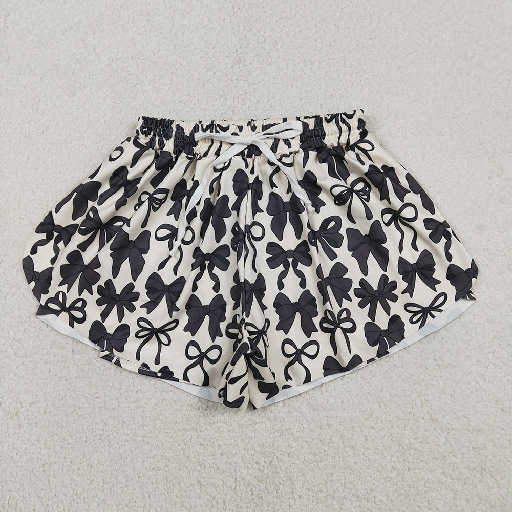 Black Bows Print Mommy and Me Bottom Summer Yoga Flutter Shorts Sibling Wear