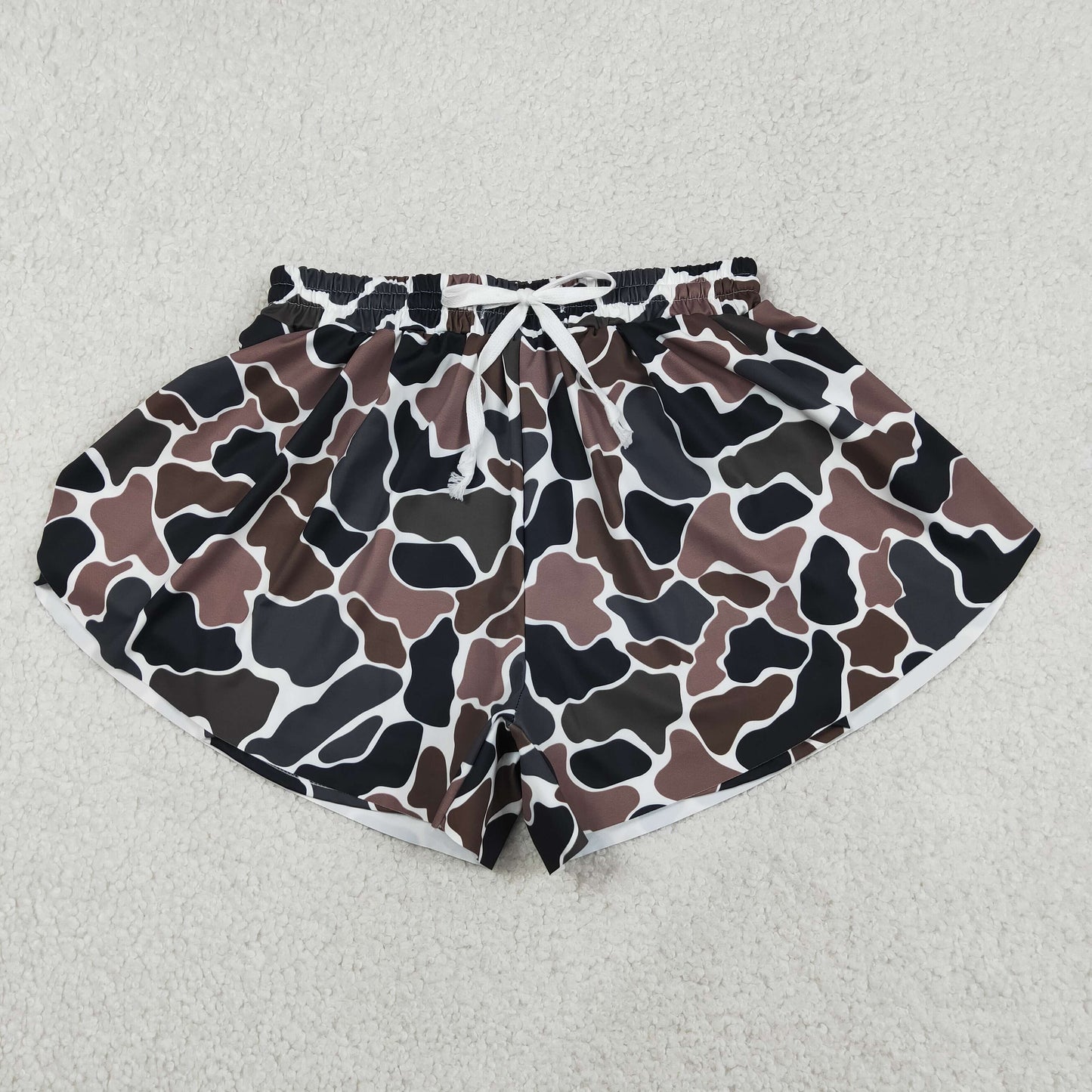 Dark Brown Camo Print Woman Summer Bottom Yoga Flutter Shorts