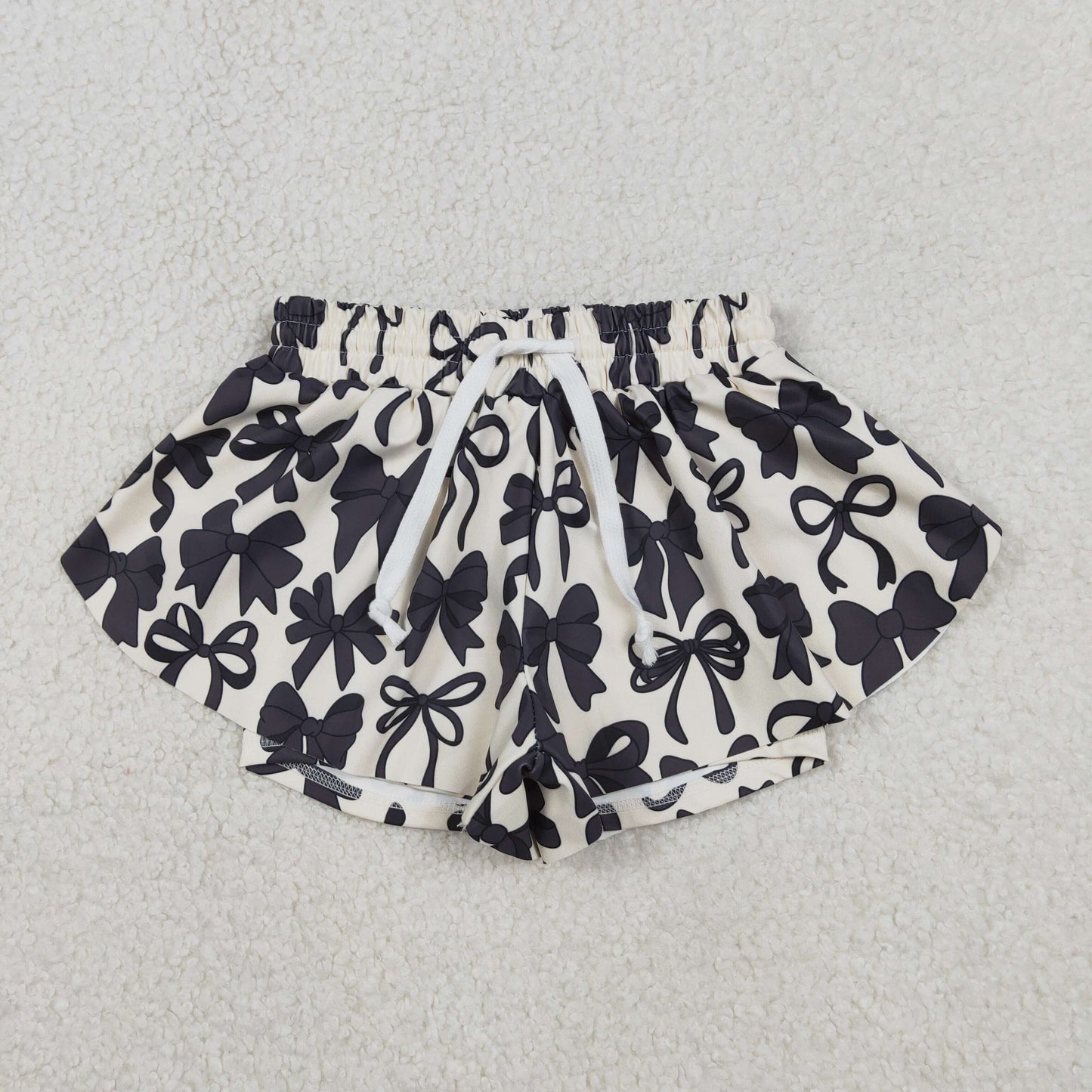 Black Bows Print Mommy and Me Bottom Summer Yoga Flutter Shorts Sibling Wear