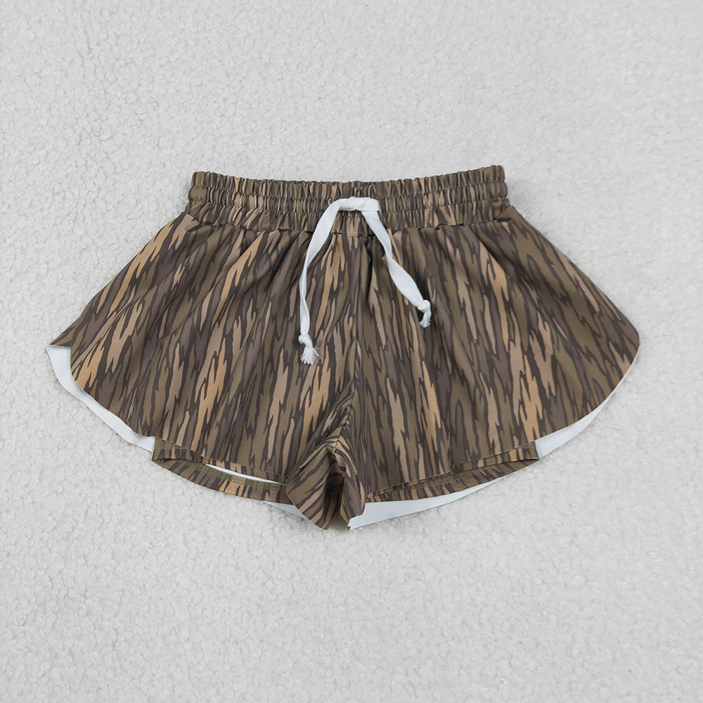 3 Colors Camo Print Mommy and Me Bottom Summer Yoga Flutter Shorts Sibling Wear
