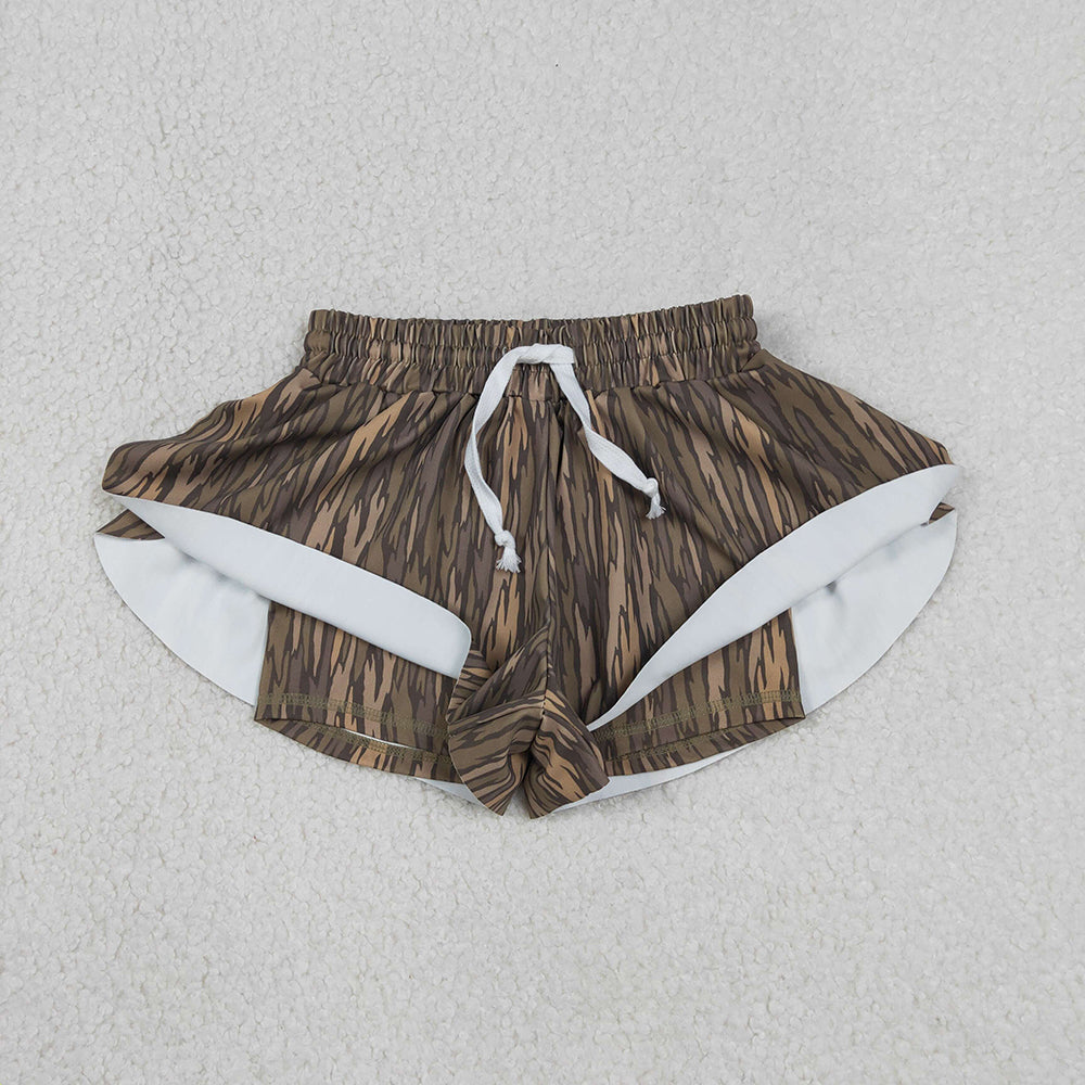 SS0771 Camo Print Girls Bottom Summer Yoga Flutter Shorts
