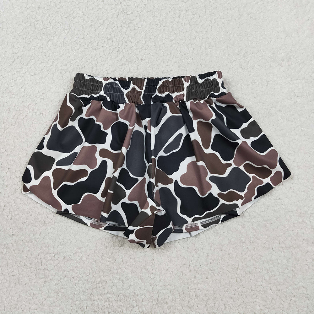 3 Colors Camo Print Mommy and Me Bottom Summer Yoga Flutter Shorts Sibling Wear