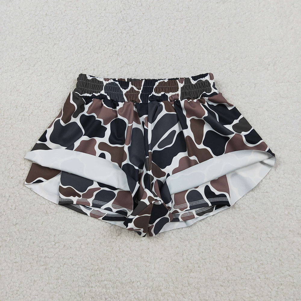 3 Colors Camo Print Mommy and Me Bottom Summer Yoga Flutter Shorts Sibling Wear