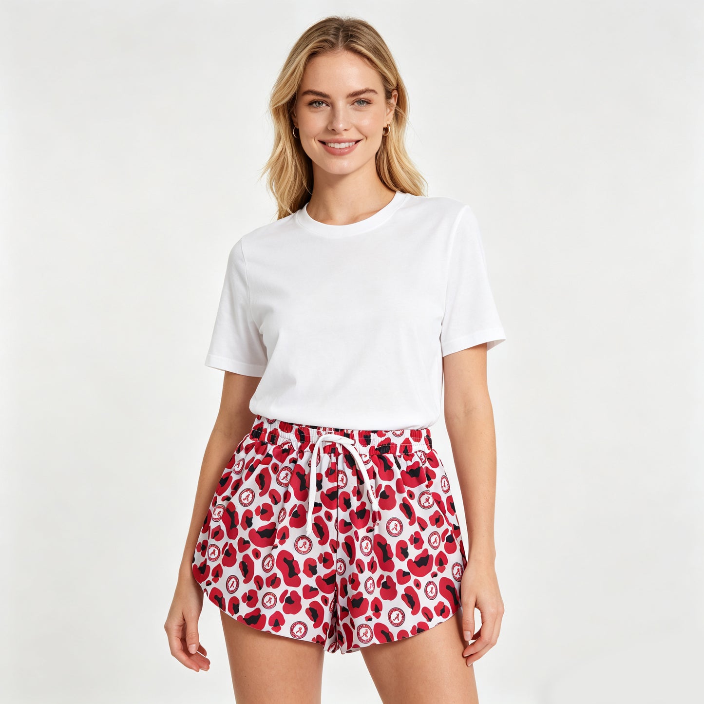 Adult Size Women Sport Team Aalabama Red Leoaprd Ruffle Active Shorts