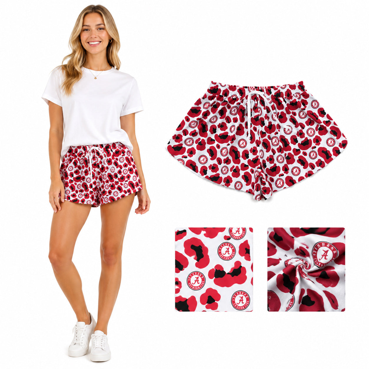 SS0807 Teams Alabama Leopard Print Woman Summer Bottom Yoga Flutter Shorts