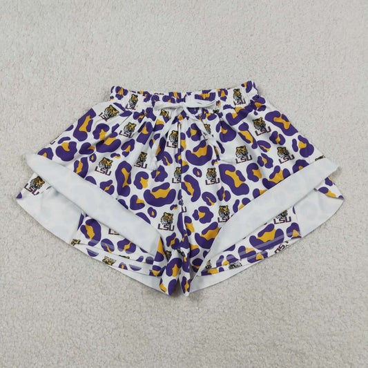 SS0811 Teams LSU Leopard Print Woman Summer Bottom Yoga Flutter Shorts