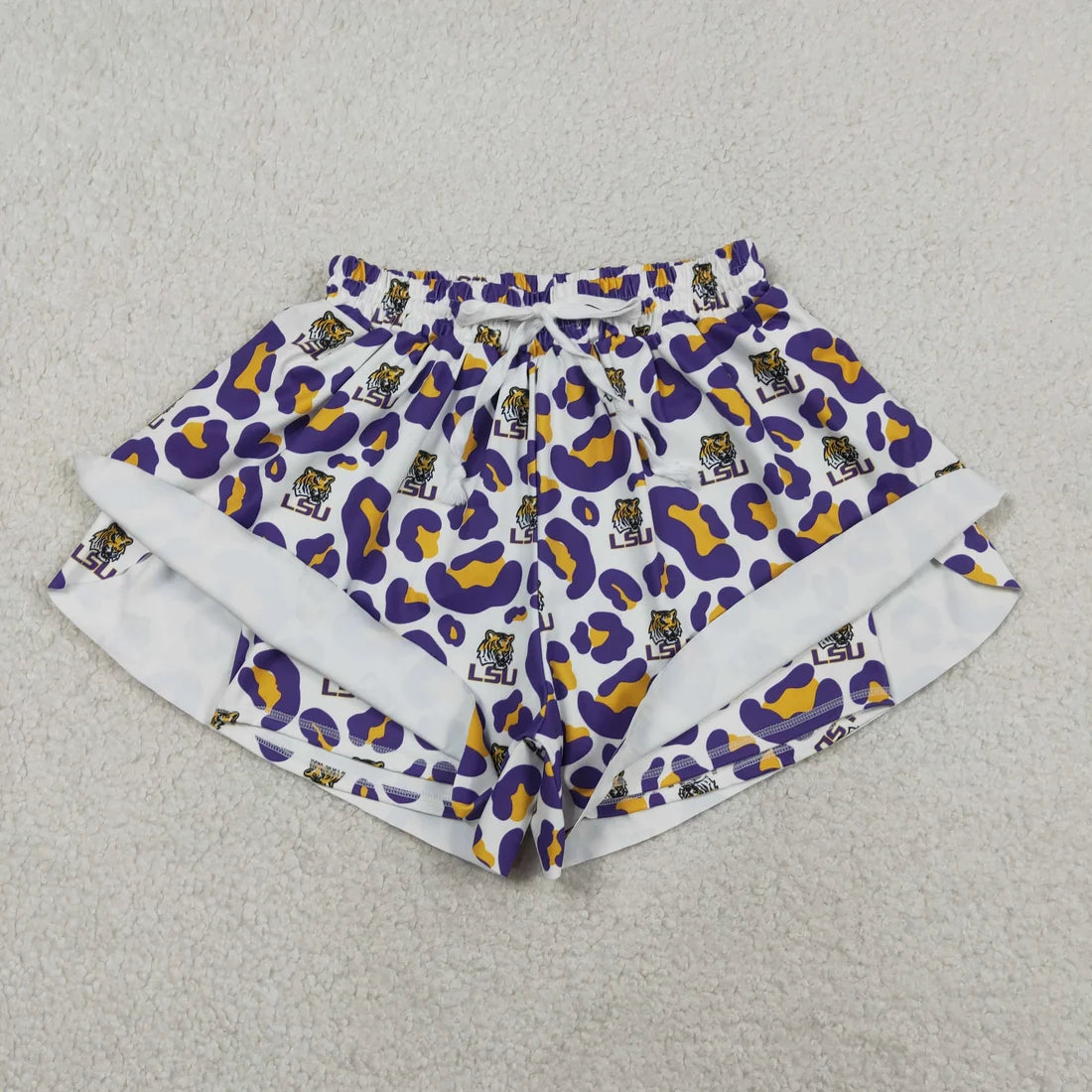 Sibling Mama and Me Kids Bows LSU Tigers Team Clothes Sets Polo Shirt Yoga Active Butterfly Shorts