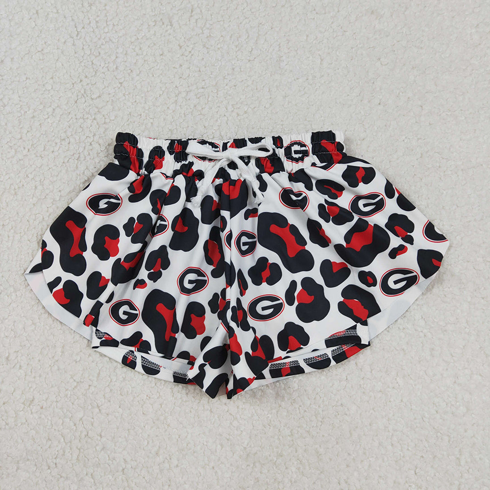 SS0814 Teams Georgia Leopard Print Girls Bottom Summer Yoga Flutter Shorts