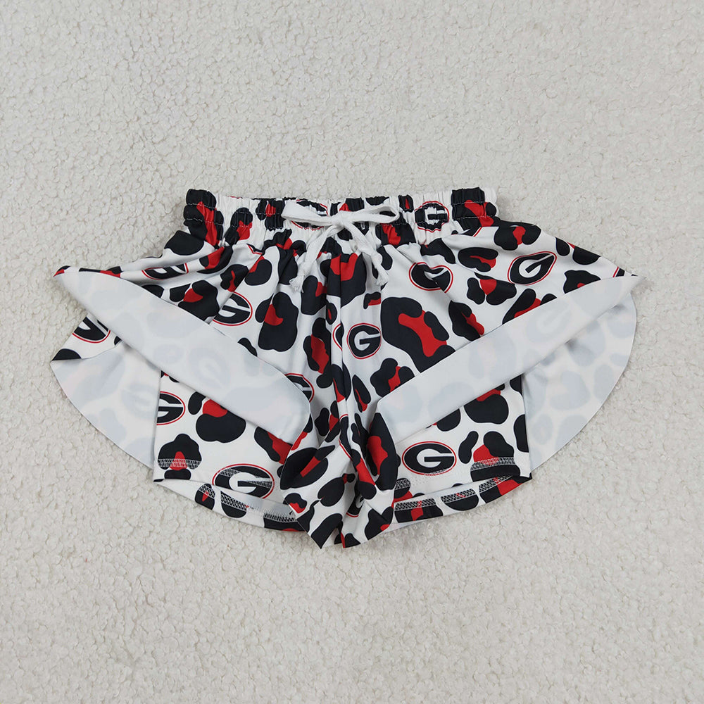 SS0814 Teams Georgia Leopard Print Girls Bottom Summer Yoga Flutter Shorts