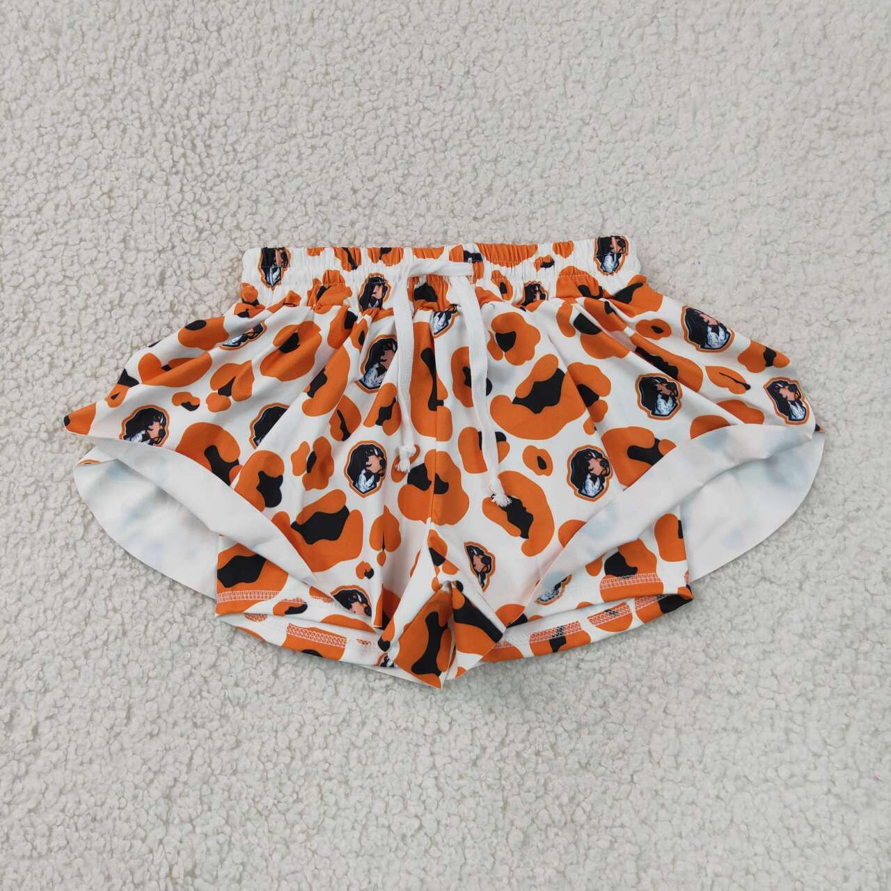 Sport Team  Orange Black Leopard Mommy and Me Bottom Summer Yoga Flutter Shorts Sibling Wear