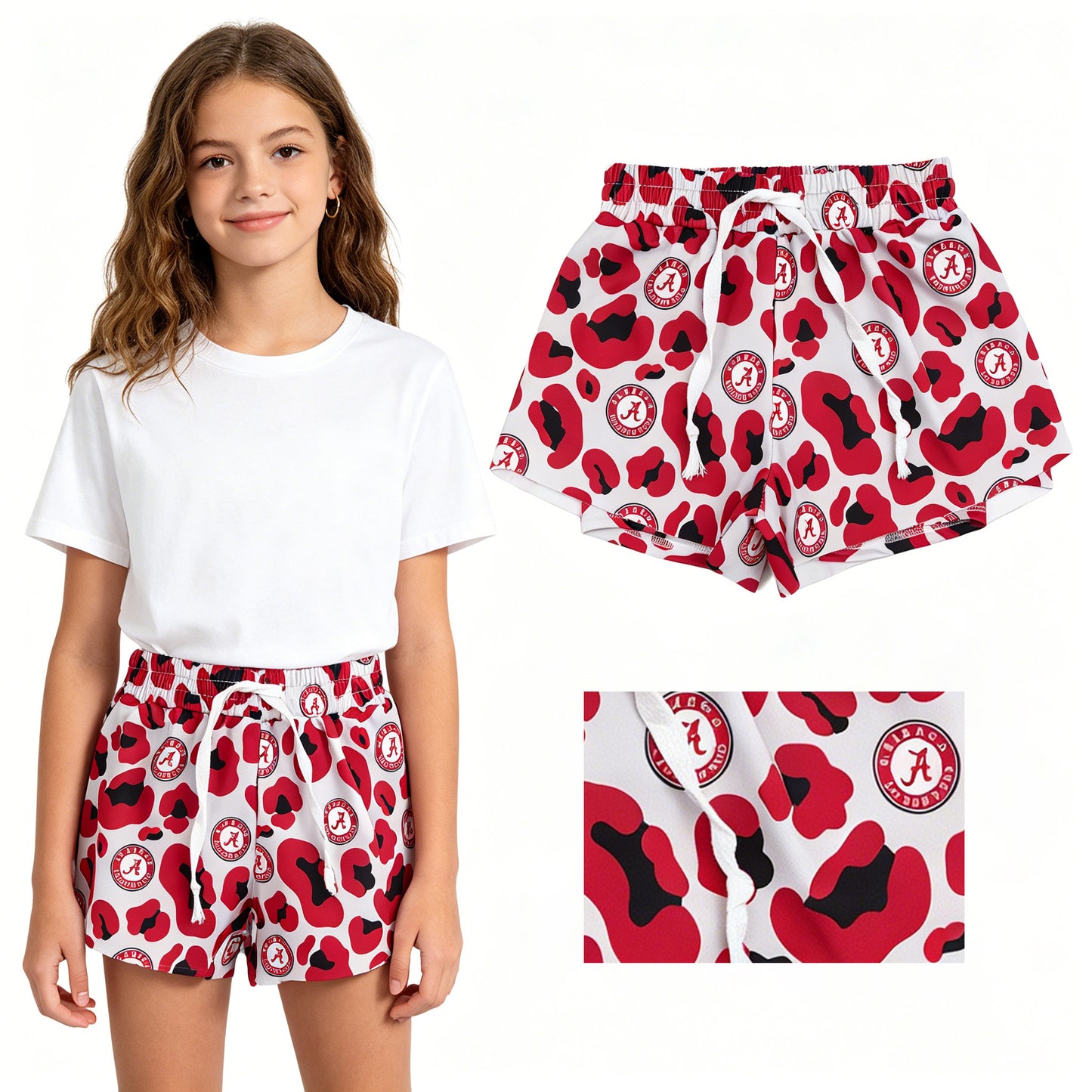 SS0817 Teams Alabama Leopard Girls Yoga Bottom Flutter Shorts