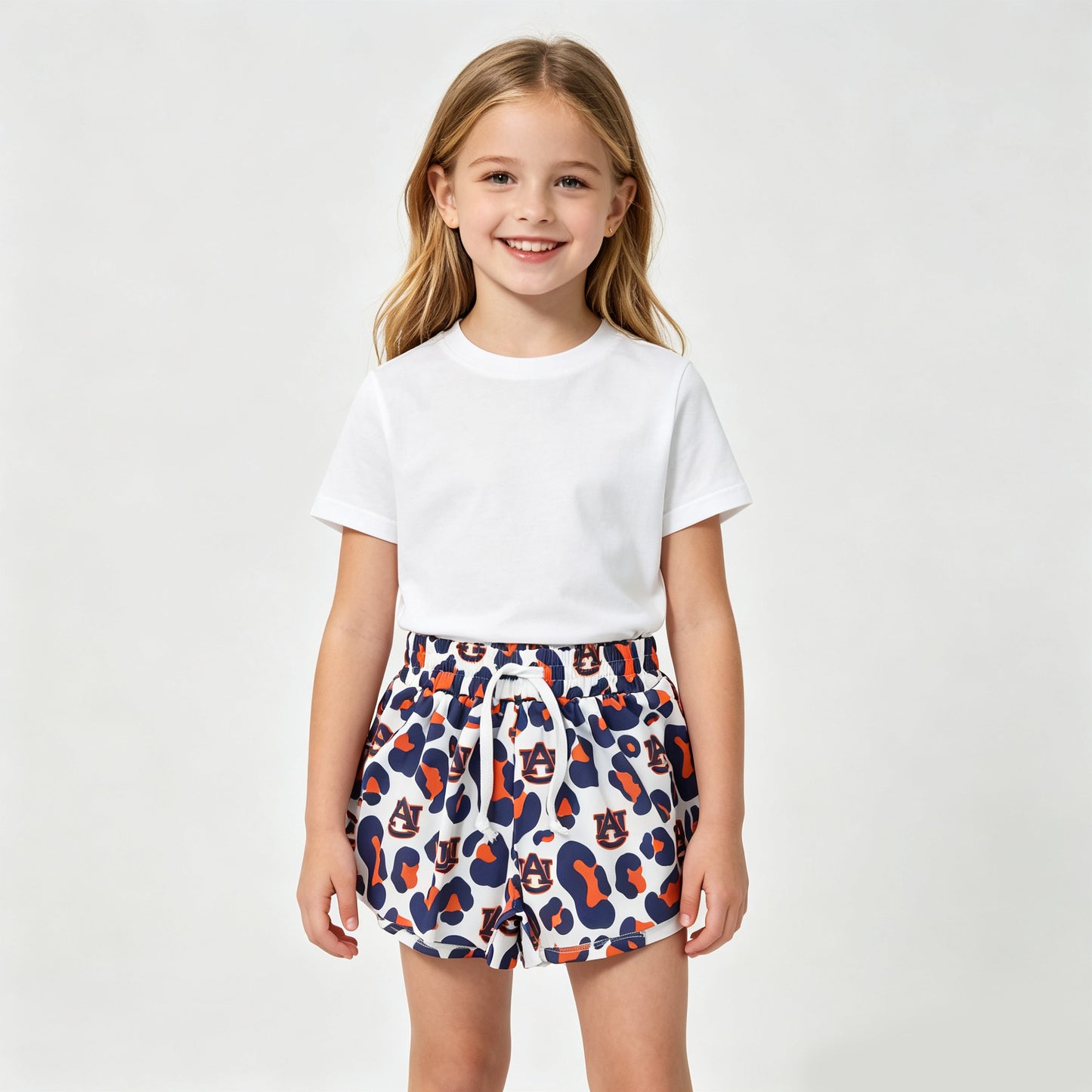 Teams  AU Navy Orange Leopard Girls Yoga Bottom Flutter Shorts