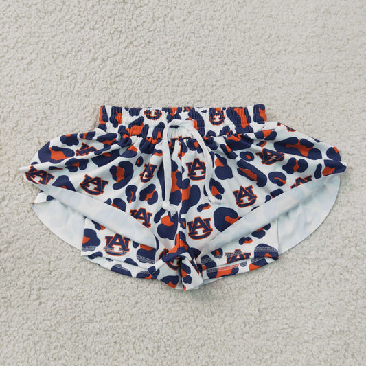 Teams  AU Navy Orange Leopard Girls Yoga Bottom Flutter Shorts
