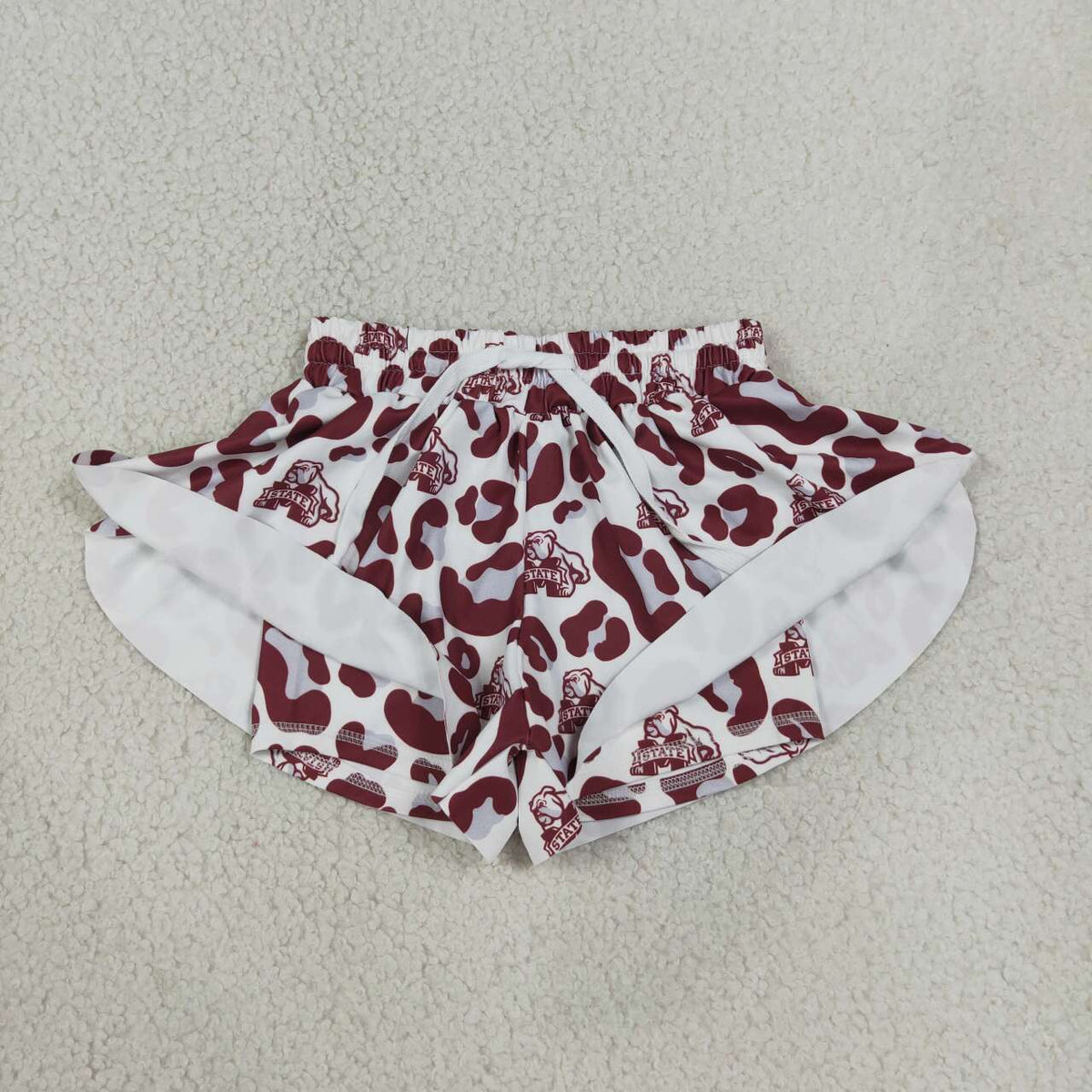 SS0820 Teams Mississippi State Leopard Print Girls Summer Bottom Yoga Flutter Shorts