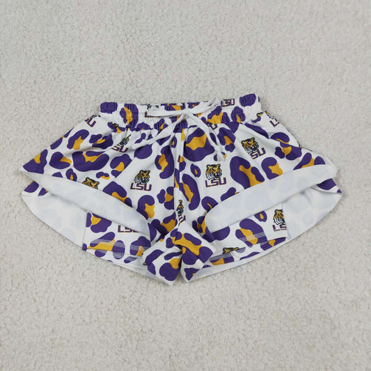 SS0821 Teams LSU Tigers Leopard Girls Bottom Yoga Flutter Shorts